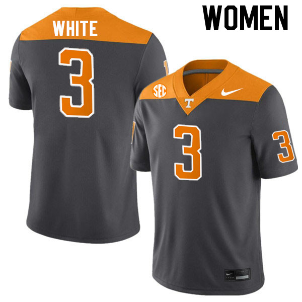 Women #3 Squirrel White Tennessee Volunteers College Football Jerseys Stitched-Anthracite